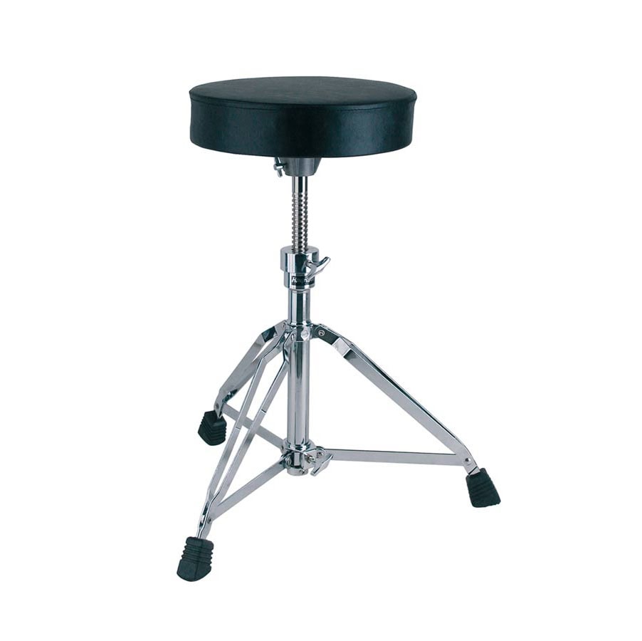 Piano stool with adjustable height and black cushioned seat on chrome tripod stand. Ideal for home practice and studio use. Durable and comfortable for musicians of all levels.