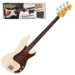 Vintage Coaster Series bass guitar, cream body, tortoiseshell pickguard, four strings, and maple neck, ideal for beginner or casual players seeking classic style and tone.