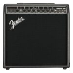 Bright black Fender guitar amplifier with control knobs on top, ideal for electric guitar sound shaping and performance in Dublin.