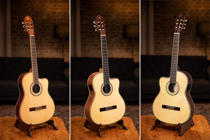 Classic acoustic guitar with a natural wood finish displayed at The Music Outlet in Swords, Dublin. Perfect for musicians of all levels seeking quality instruments.